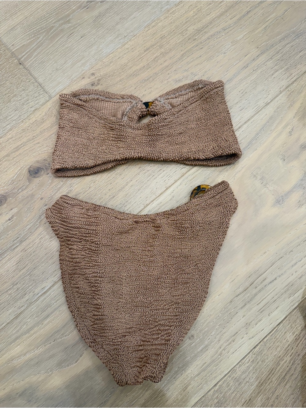 Hunza G Brown Textured Bandeau Bikini Set - Picture 4 of 4